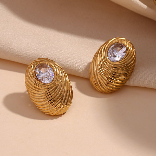 Fashion Ellipse Geometric Stainless Steel 18K Gold Plated Stud Earrings