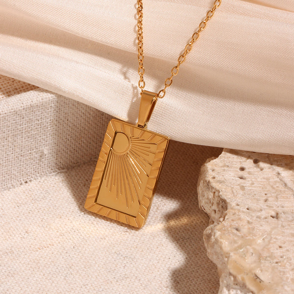 Fashion Quadrilateral Geometric Stainless Steel 18K Gold Plated Necklaces