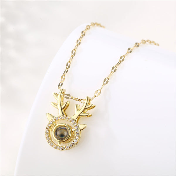 Korean Women Geometric Metal Titanium Steel Diamond Inlay Necklaces