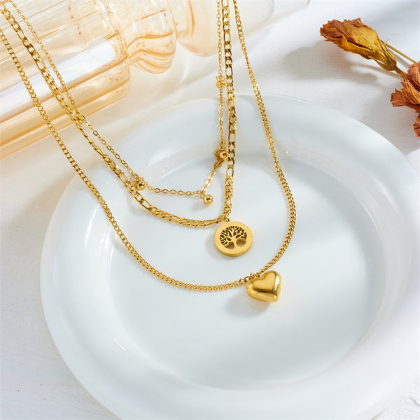 Fashion Heart Chain Titanium Steel Electroplating Necklaces