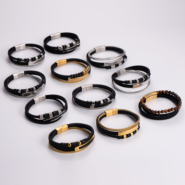 Men Ethnic Leather Electroplating String Bracelets