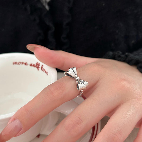 925 Sterling Silver Women Korean Bowknot Silver Electroplating Rings