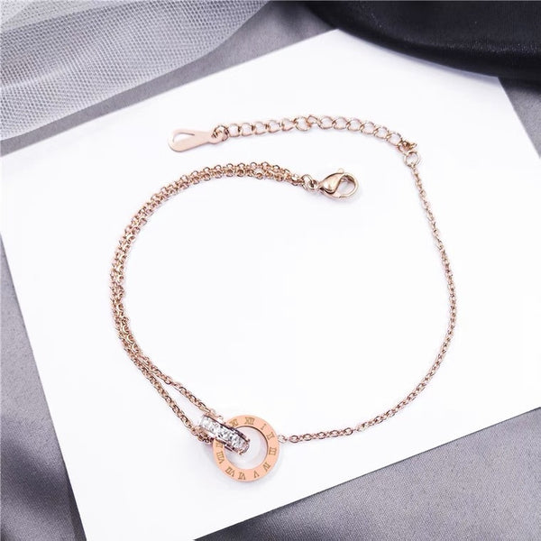 Korean Women Letter Text Number Titanium Steel Anklets