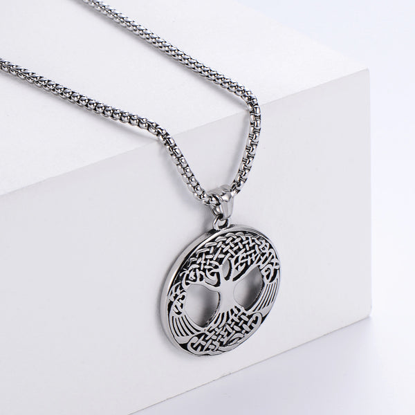 Men Geometric Metal Retro Vintage Tree Stainless Steel Polishing Pendants