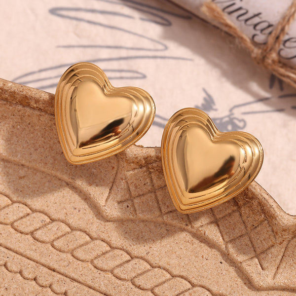 Fashion Heart Geometric Stainless Steel 18K Gold Plated Stud Earrings