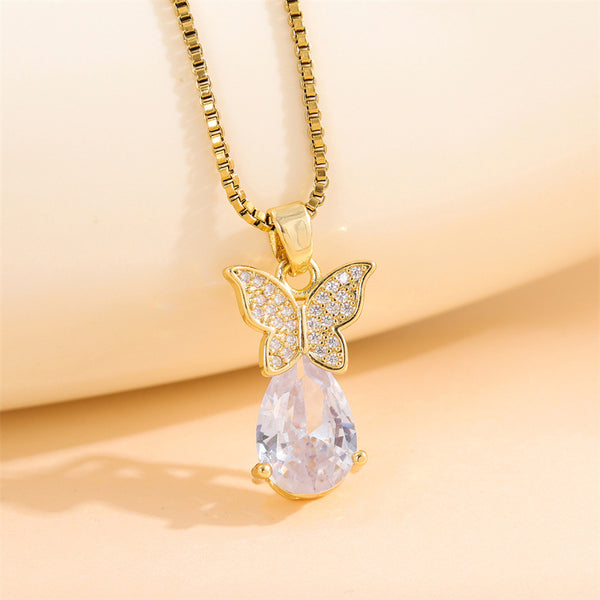 Natural Butterfly Stainless Steel Electroplating Necklaces