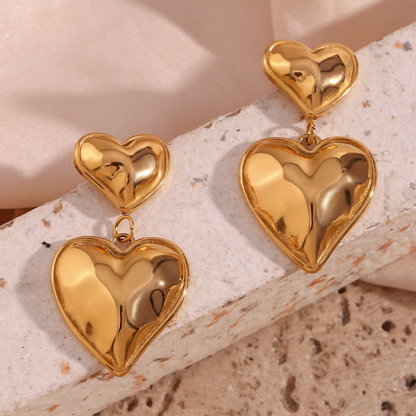 Fashion Heart Stainless Steel 18K Gold Plated Earrings