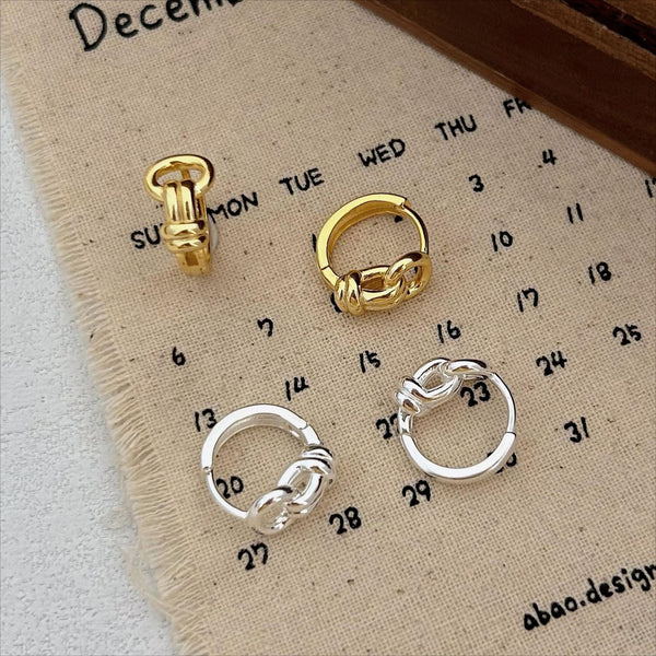 925 Sterling Silver Korean Asymmetrical Double Circle Text Letter Number Silver Electroplating Stud Earrings