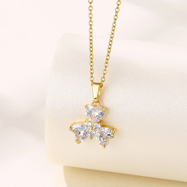 Women Minimalist Geometric Metal Clover Stainless Steel Electroplating Necklaces