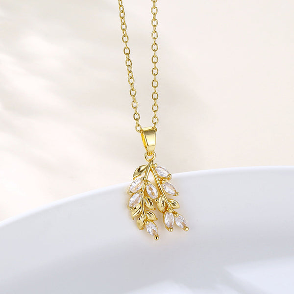 Women Natural Leaf Stainless Steel Electroplating Necklaces