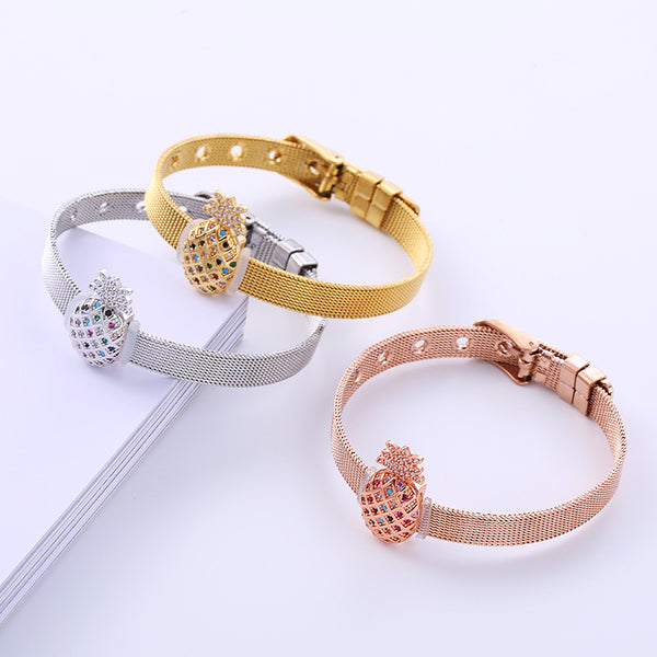 Women Versatile Pineapple Stainless Steel Diamond Inlay Bracelets