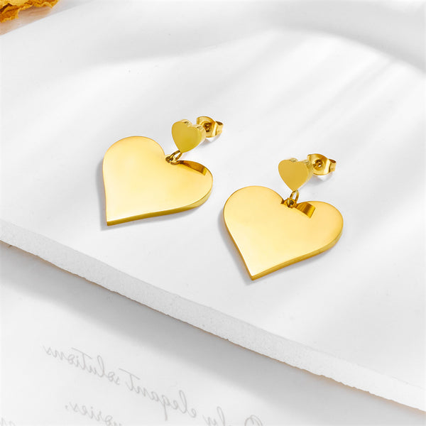 Fashion Heart Titanium Steel Electroplating Earrings