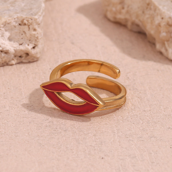 Expressive Fashion Lip Geometric Stainless Steel 18K Gold Plated Rings