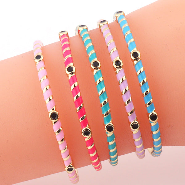 Women Geometric Metal Stripe Geometric Copper Oil Dripping Bangles