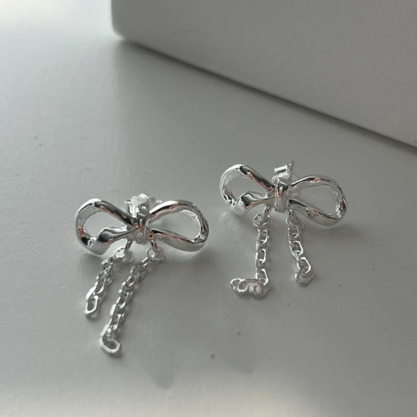 925 Sterling Silver Korean Bowknot Text Letter Number Silver Electroplating Stud Earrings