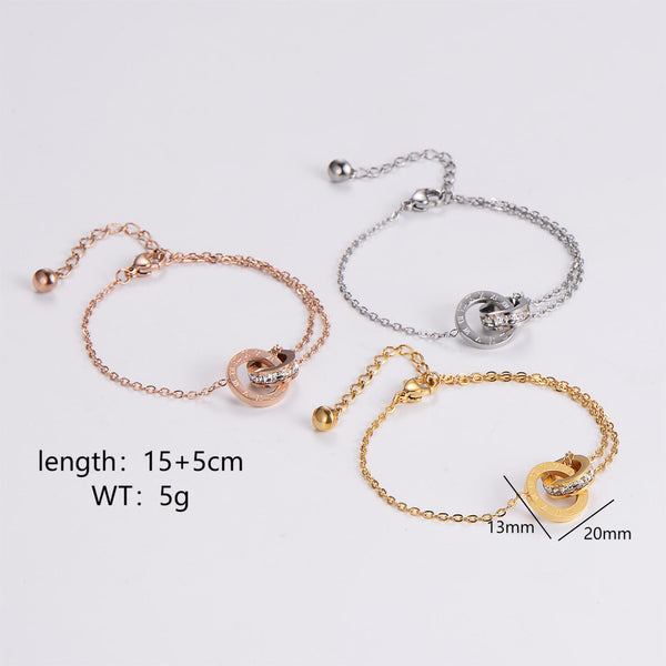 Women IG Style Double Circle Geometric Stainless Steel Electroplating Bracelets