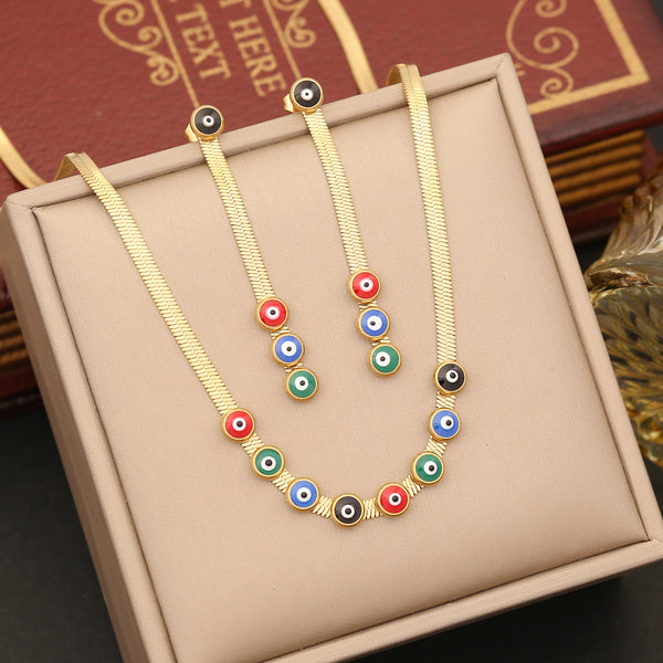 Expressive Eye Stainless Steel Oil Dripping Necklaces