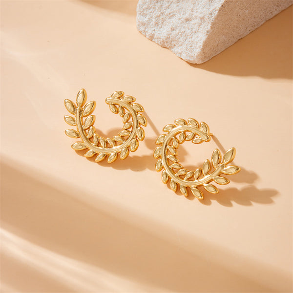 Fashion Wheat Stainless Steel Electroplating Stud Earrings