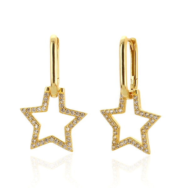 925 Sterling Silver Moderate Luxury Pentagram Star Silver Diamond Inlay Earrings