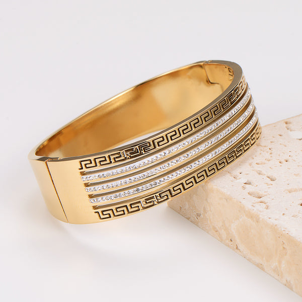 Minimalist Checkered Square Stainless Steel Electroplating Bangles