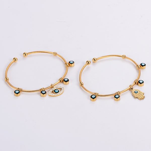 Exotic Eye Facial Expression Stainless Steel Diamond Inlay Bangles