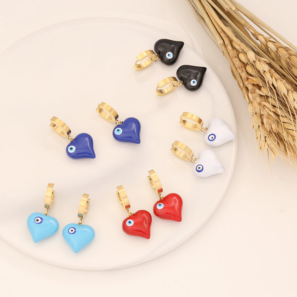 IG Style Eye Heart Stainless Steel Oil Dripping Earrings