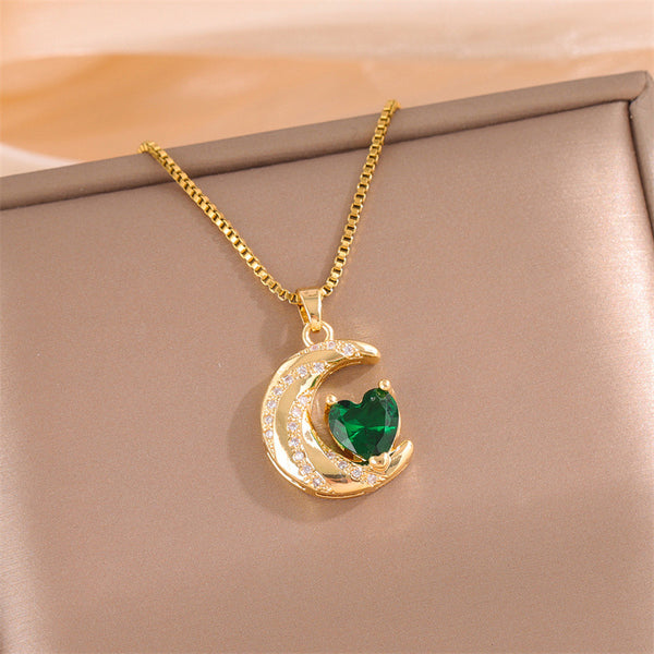 Natural Moon Heart Stainless Steel Electroplating Necklaces