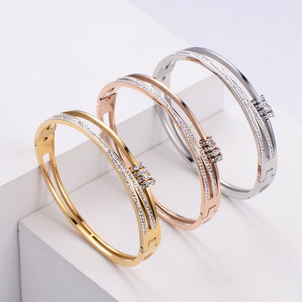 Women Minimalist Metal Diamond Metal Electroplating Bangles