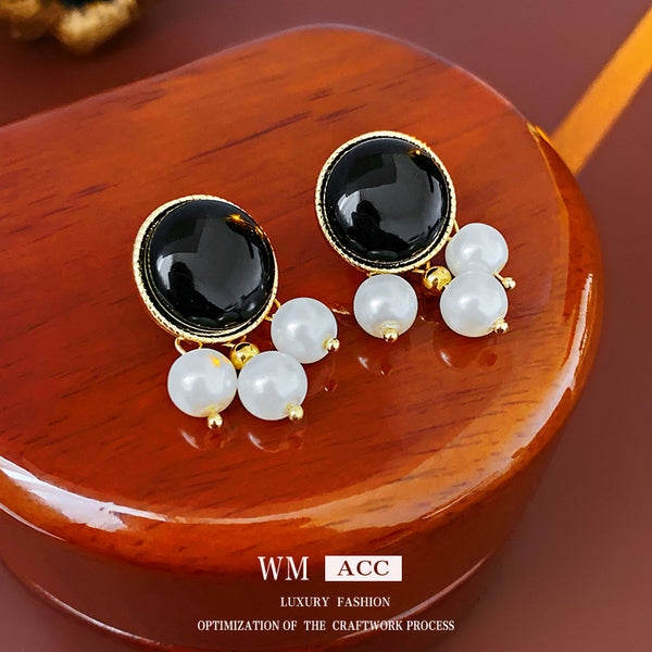 Luxurious Round Geometric Tiger Eye Electroplating Earrings