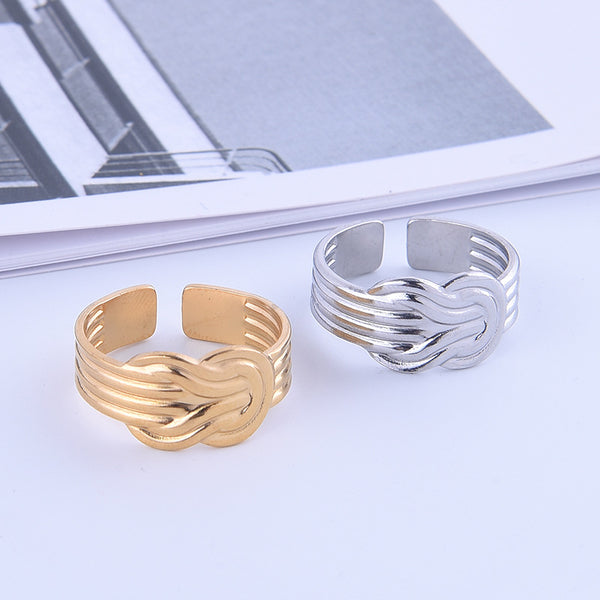 Vintage Retro Stripe Geometric Titanium Steel Electroplating Rings