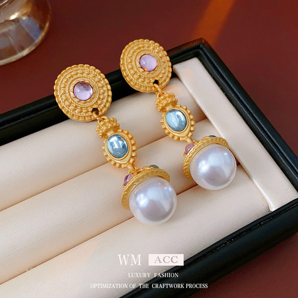 Luxurious Round Ellipse Geometric Artificial Pearl Electroplating Earrings