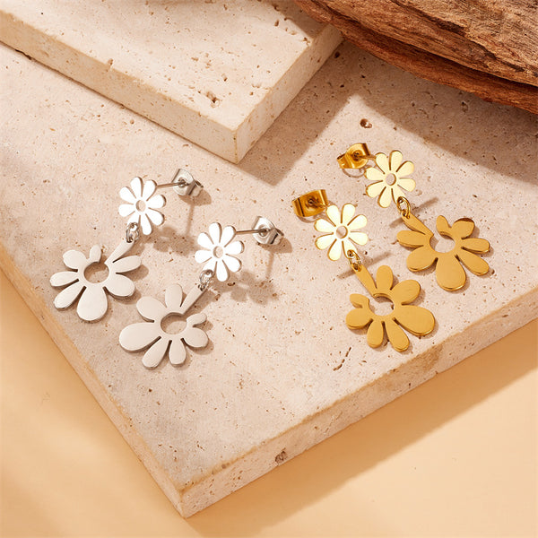 Fashion Flower Stainless Steel Electroplating Earrings