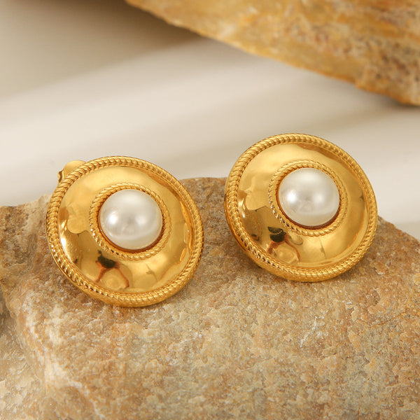 IG Style Pearl Geometric Stainless Steel Electroplating Earrings