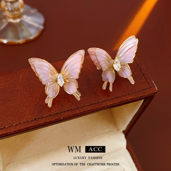 Luxurious Butterfly Chinese Zodiac Animal Copper Zircon Inlay Earrings