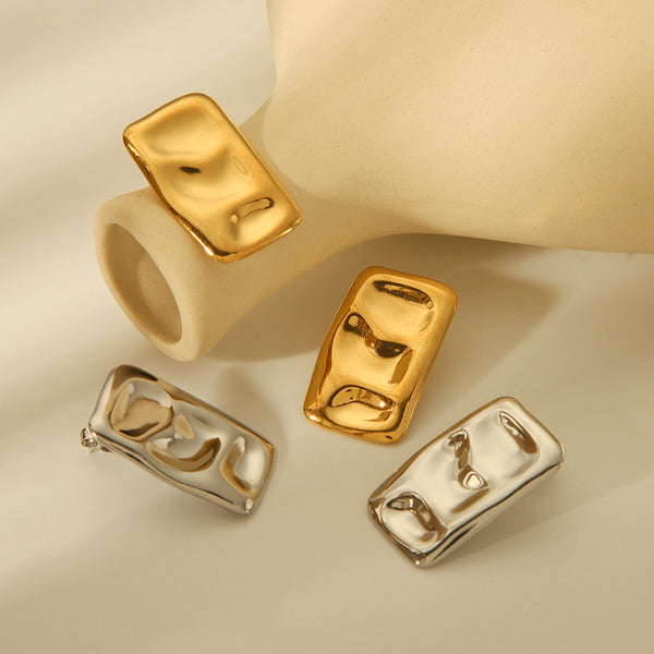 IG Style Geometric Pleated Stainless Steel PVD 18K Gold Stud Earrings