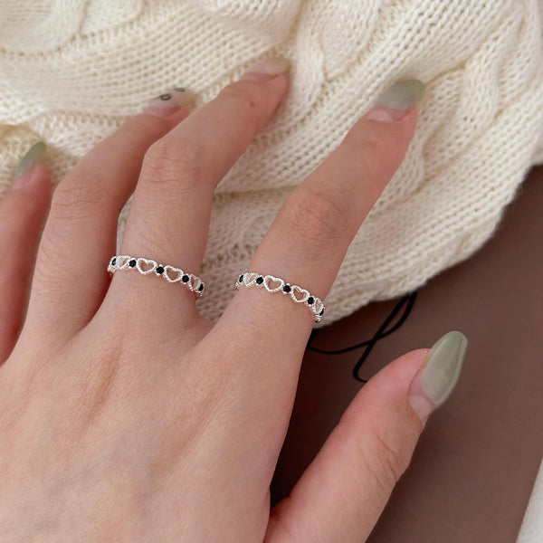 925 Sterling Silver Women Korean Heart Silver Rings