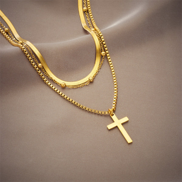 Cross Chain Geometric Titanium Steel Electroplating Necklaces