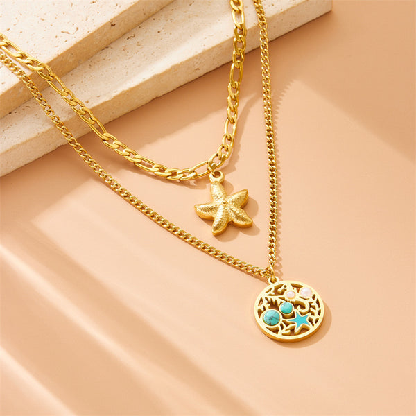 Fashion Starfish Seahorse Star Stainless Steel Electroplating Necklaces