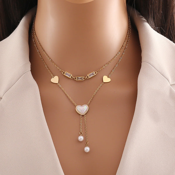 Fashion Heart Stainless Steel Electroplating Necklaces