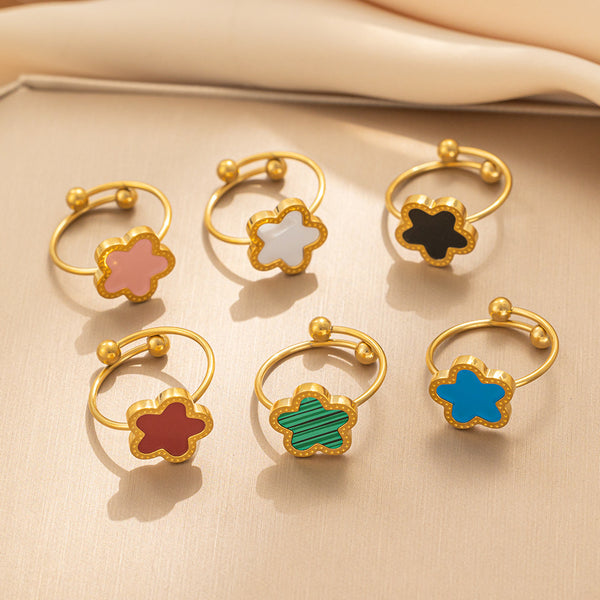 Minimalist Flower Titanium Steel 18K Gold Plated Rings