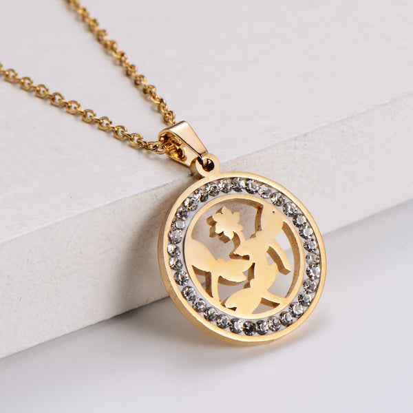 Women Korean Geometric Metal Diamond Crown Stainless Steel Electroplating Pendants