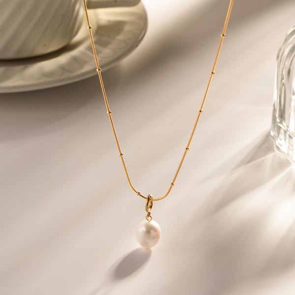 IG Style Pearl Geometric Titanium Steel 18K Gold Plated Necklaces