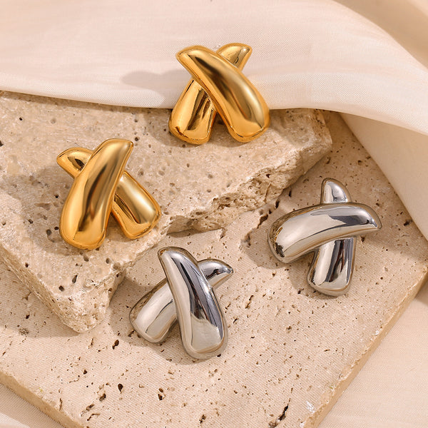 Fashion Stripe Geometric Stainless Steel Electroplating Stud Earrings