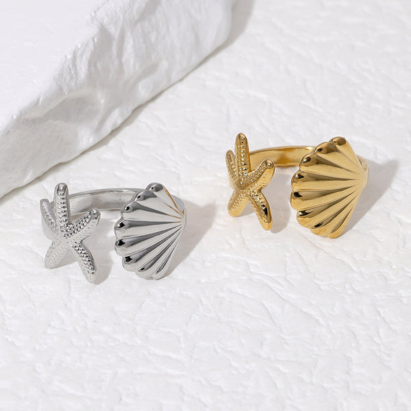 Open Ring Niche Starfish Shell Stainless Steel Electroplating Rings