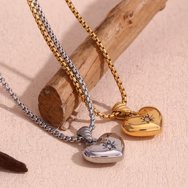 Fashion Heart Stainless Steel 18K Gold Plated Necklaces