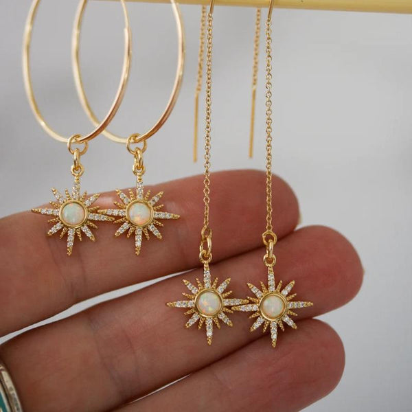 Vintage Retro Gypsophila Moon Star Copper Electroplating Earrings