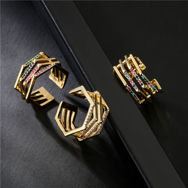 IG Style Women Geometric Copper Inlay Rings