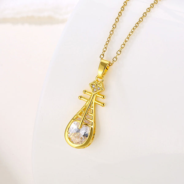 Women Minimalist Geometric Metal Lute Stainless Steel Electroplating Necklaces