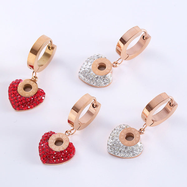 Luxurious Tennis / Diamond Line Heart Heart Stainless Steel Electroplating Stud Earrings