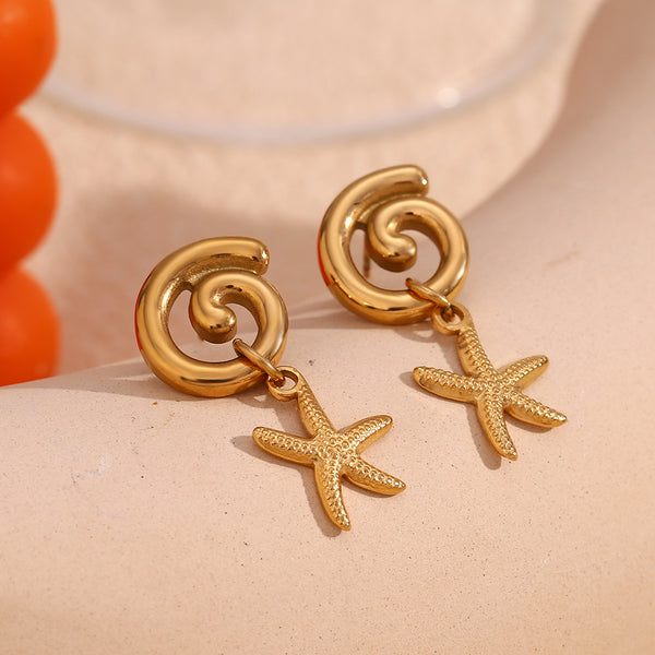 Fashion Starfish Animal Chinese Zodiac Stainless Steel Electroplating Stud Earrings